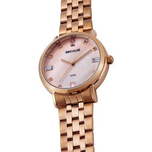 Relógio Feminino Madrepérola Cristais Rosé
