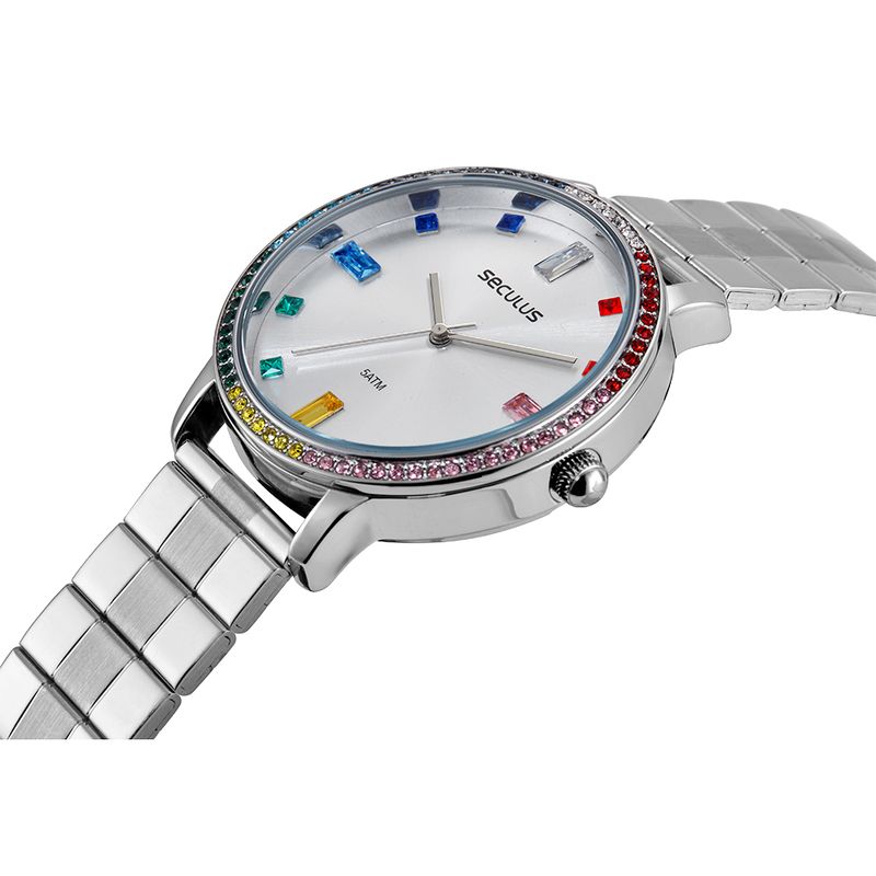肌触りがいい Relógio Feminino Seculus - Prata Coloridos Cristais ギター