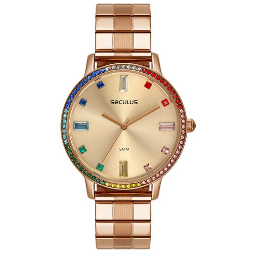 Relógio Feminino Cristais Coloridos Rosé