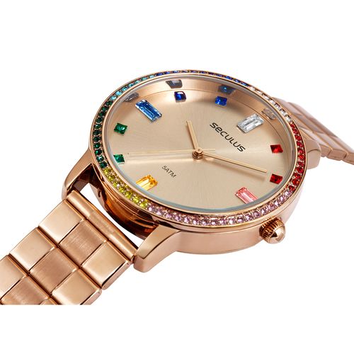 Relógio Feminino Cristais Coloridos Rosé