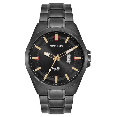 Relógio Masculino Aço Casual Calendário Preto