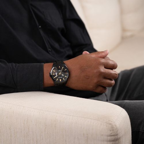 Relógio Masculino Aço Casual Calendário Preto