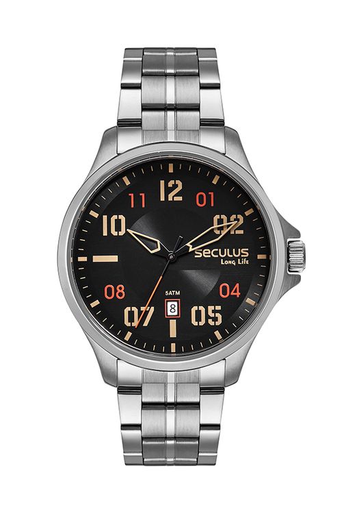 Kit Relógio Masculino Aço Calendário Prata Com Pulseira Trançada