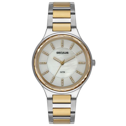 Relógio Feminino Facetado Madrepérola Bicolor