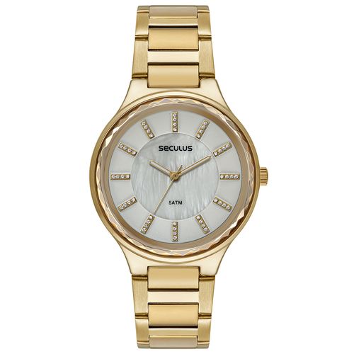 Relógio Feminino Facetado Madrepérola Dourado