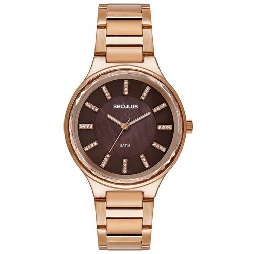 Relógio Feminino Facetado Madrepérola Cristais Rosé
