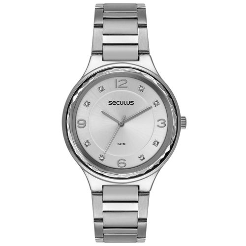 Relógio Feminino Facetado Cristais Prata