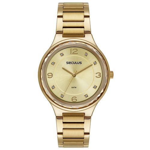 Relógio Feminino Facetado Cristais Dourado