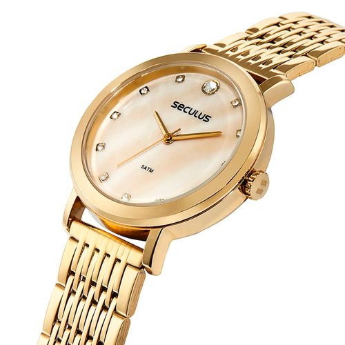 Relógio Feminino Madrepérola e Cristais Dourado