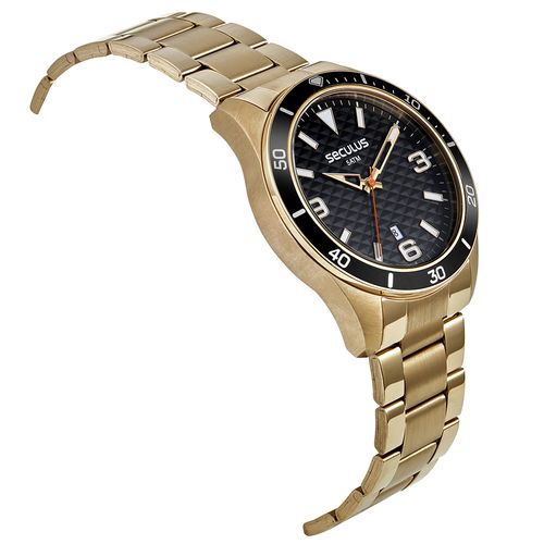 Relógio Masculino Aço Casual Calendário Dourado
