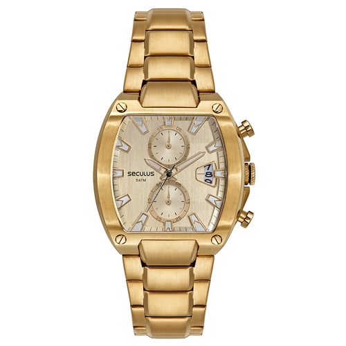 Relógio Masculino Quadrado Cronógrafo Dourado