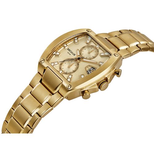 Relógio Masculino Quadrado Cronógrafo Dourado