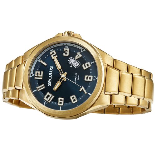 Relógio Masculino Aço Aro em Declive Dourado