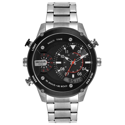 Relógio Masculino Anadigi Aço Esportivo Prata