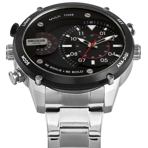 Relógio Masculino Anadigi Aço Esportivo Prata