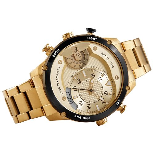 Relógio Masculino Anadigi Aço Dourado