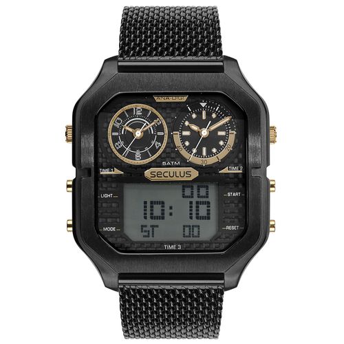 Relógio Masculino Anadigi Quadrado Esportivo Preto