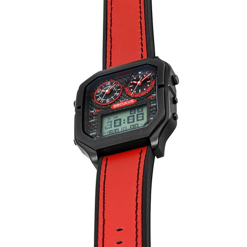 Relógio Masculino Anadigi Quadrado Esportivo Vermelho e Preto