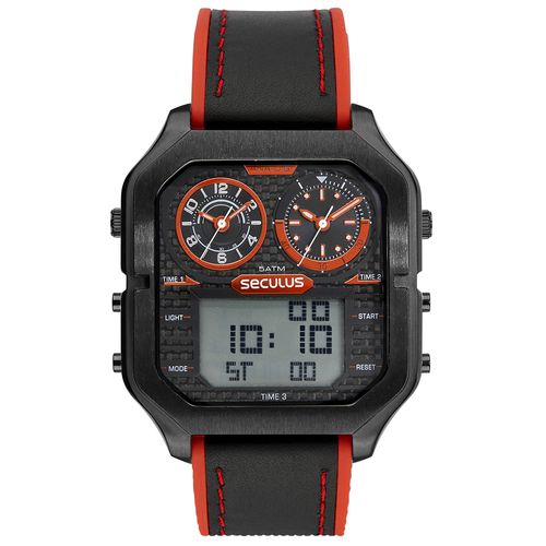Relógio Masculino Anadigi Quadrado Silicone Preto