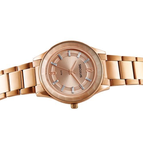 Relógio Feminino Vidro Facetado Cristais Rosé