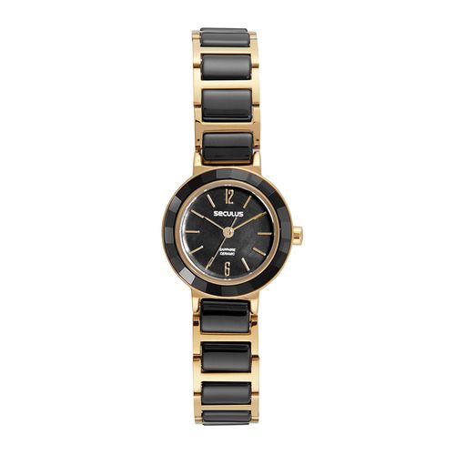 Relógio Feminino Cerâmica Preto e Dourado