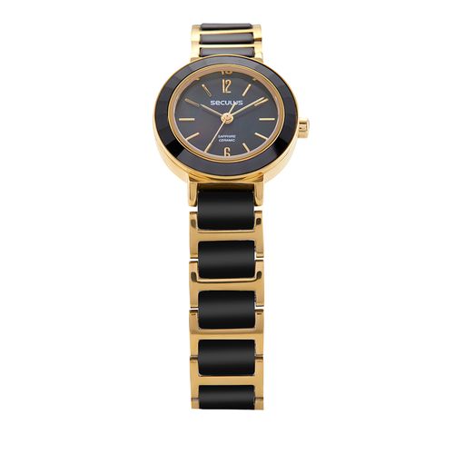 Relógio Feminino Cerâmica Preto e Dourado