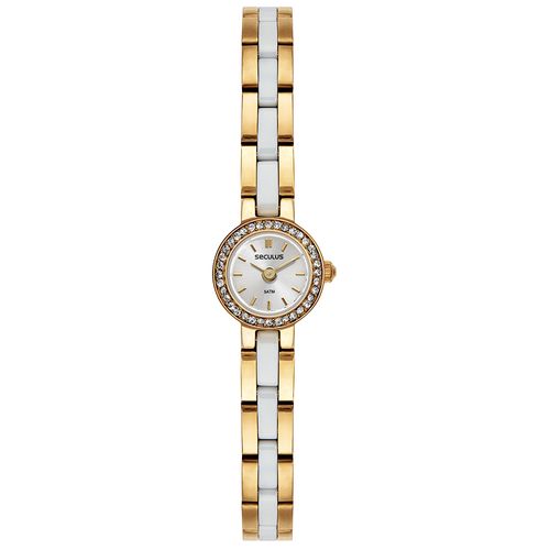 Relógio Feminino Cerâmica Cristais Dourado