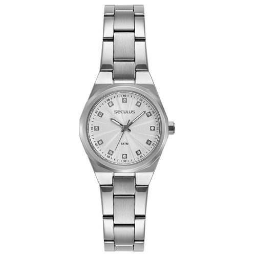 Relógio Feminino Cristais Visor Texturizado Prata
