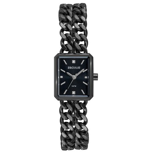 Relógio Feminino Quadrado Corrente Preto