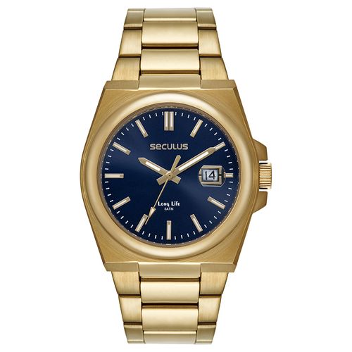 Relógio Masculino Social Calendário Aço Dourado