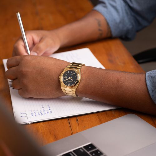 Relógio Masculino Social Calendário Aço Dourado