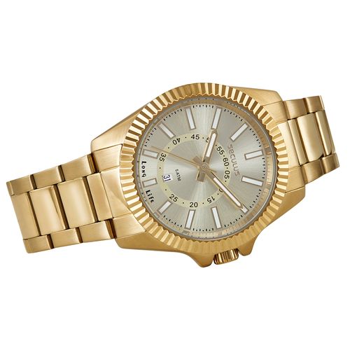 Relógio Masculino Aço Catraca Facetada Dourado