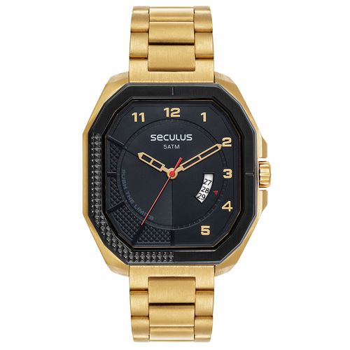 Relógio Masculino Hexagonal Aço Dourado