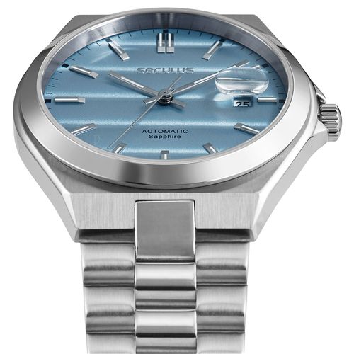 Relógio Masculino Automático Fundo Transparente Visor Azul