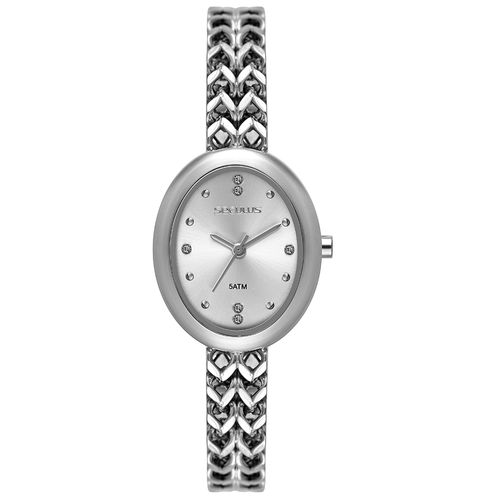 Relógio Feminino Oval Prata Pulseira Corrente