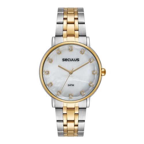 Relógio Feminino Bicolor Madrepérola e Cristais