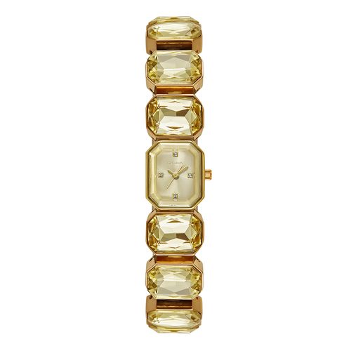 Relógio Feminino Pedras Facetadas Dourado