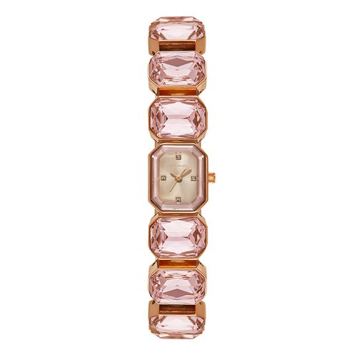 Relógio Feminino Pedras Facetadas Rosa