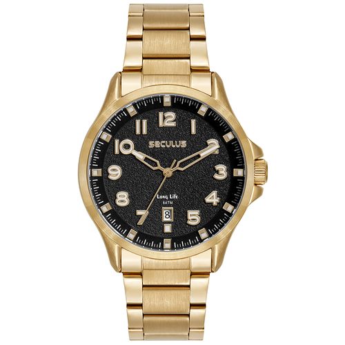 Relógio Masculino Aço Mostrador 3D Dourado