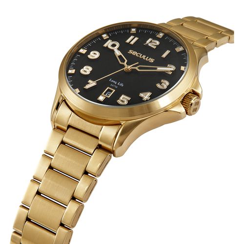 Relógio Masculino Aço Mostrador 3D Dourado