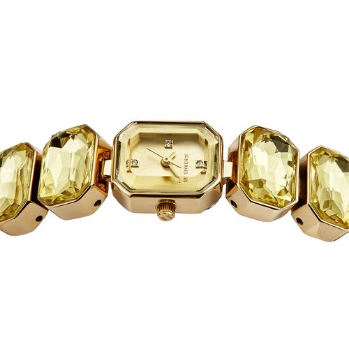 Relógio Feminino Pedras Facetadas Dourado