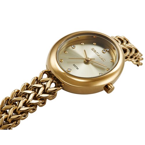Relógio Feminino Oval Dourado Pulseira Corrente