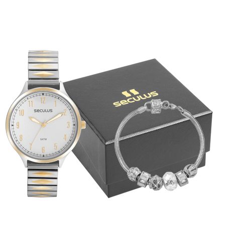 Kit Relógio Feminino Casual Bicolor Com Pulseira Berloques