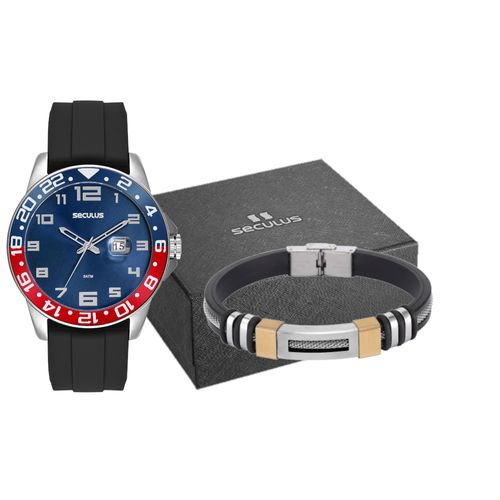 Kit Relógio Masculino Silicone Catraca Bicolor Com Pulseira