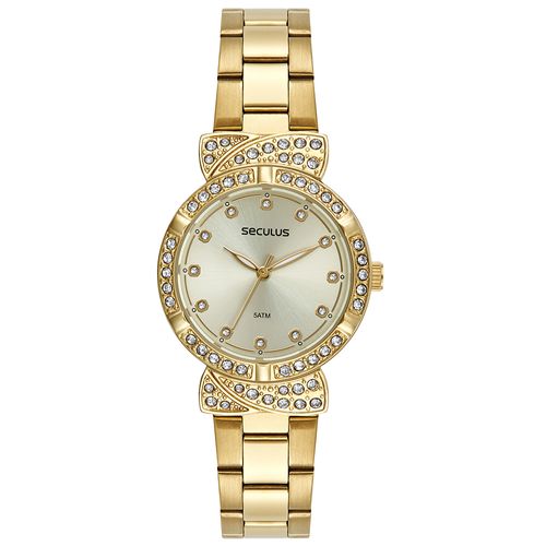 Kit Relógio Feminino Pedrarias Dourado Pulseira Berloques