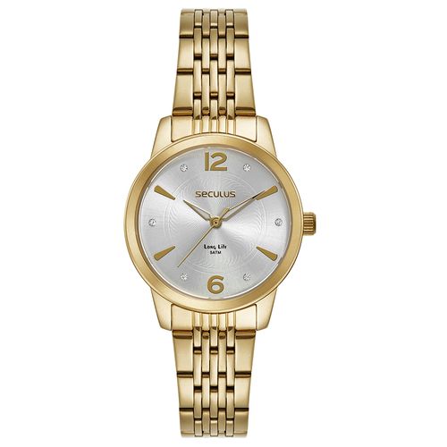 Kit Relógio Feminino Aço Dourado Cristais Pulseira Coração