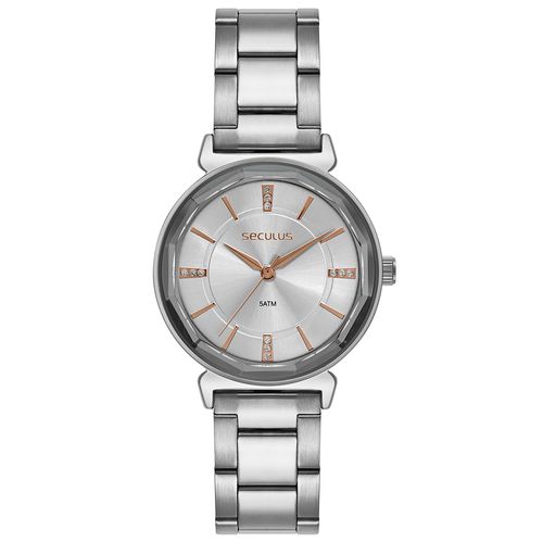 Kit Relógio Feminino Prata Vidro Facetado Pulseira Berloques