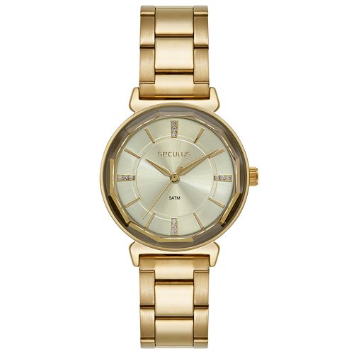 Kit Relógio Feminino Dourado Facetado Pulseira Colorida