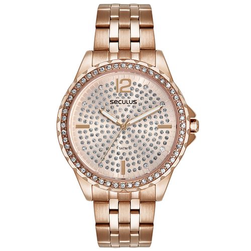 Kit Relógio Feminino Cristais Rosé com Pulseira Colorida
