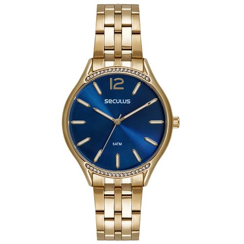 Kit Relógio Feminino Navy Dourado Com Colar e Brincos